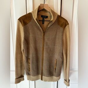 Lauren Ralph Lauren Women’s 100% Cotton Tan Full Zip Up Cardigan Sweater Size XL
